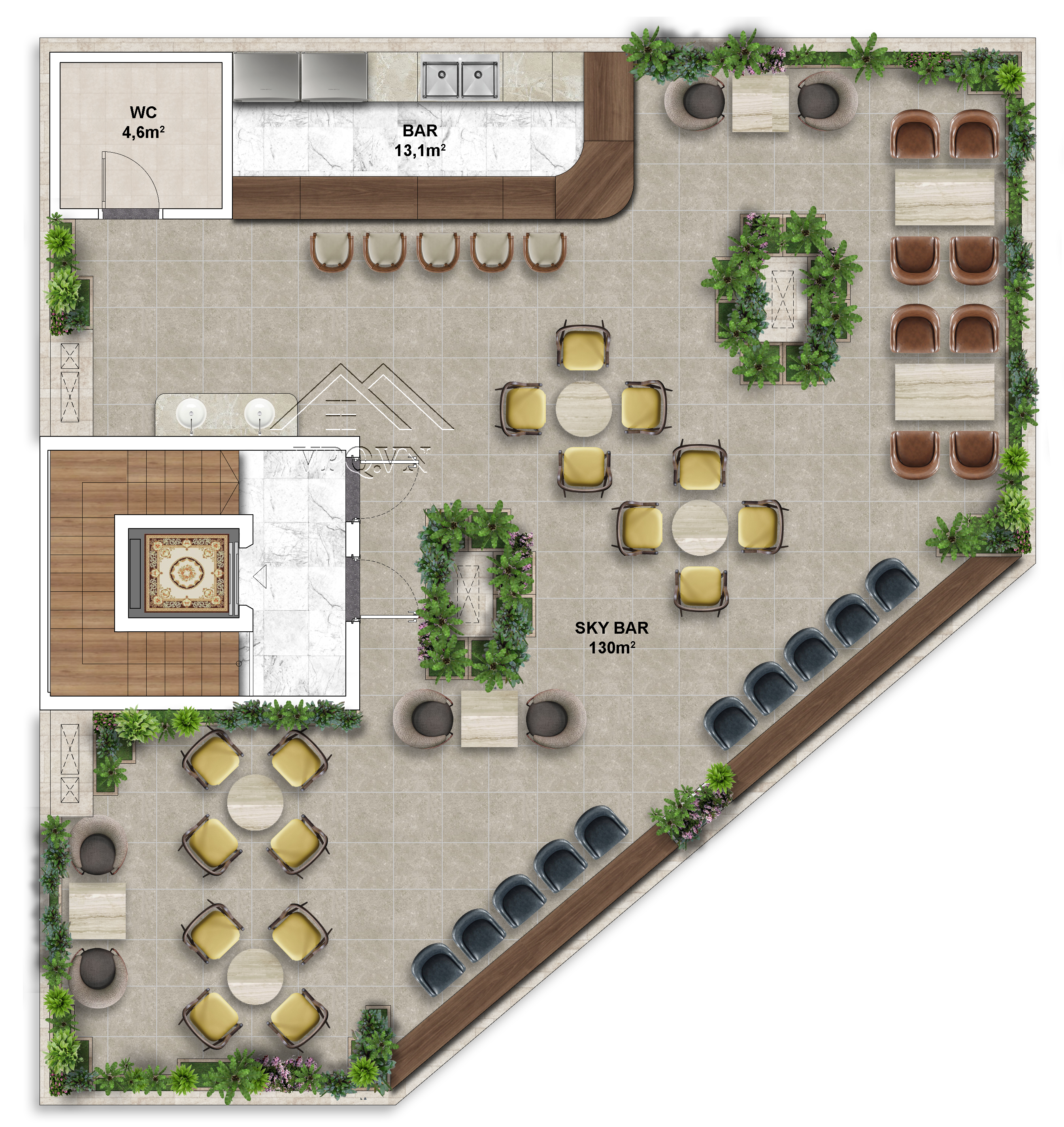 Thiết kế Shophouse The Center Phú Quốc mặt tiền 14m - Tầng mái